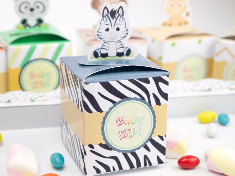 12 STKS Baby Douche Gunsten Safari Animal Wilde Doos Candy Box Souvenir Jongen/Meisje Kids Event &amp; Party levert