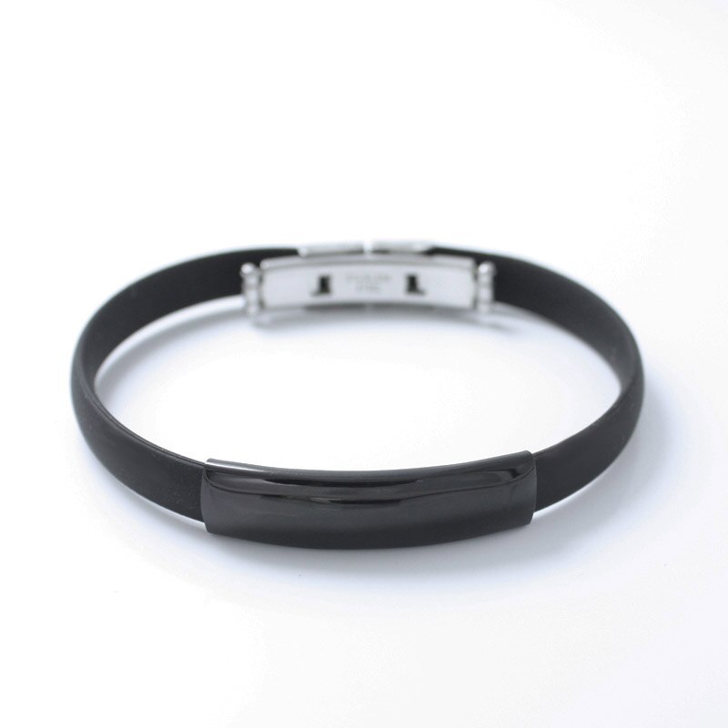 Black cool bracelet for men rubber silicone bracelet stainless steel bar bracelets jewelry year