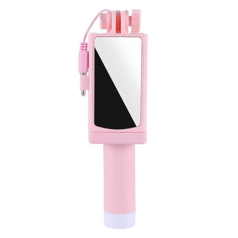 Universal wired selfie stick with mirror for iphone 6 5 xiaomi android phone, candy monopod, palo selfie stick tripod holder: Pink