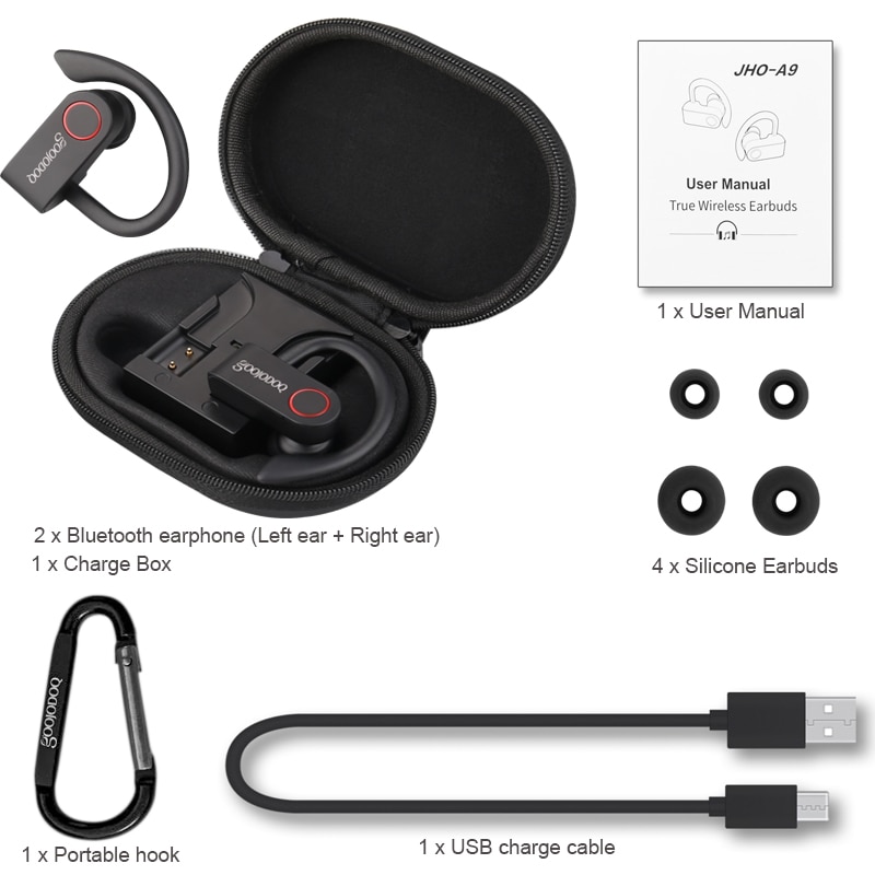 GOOJODOQ True sans fil écouteurs TWS Bluetooth écouteur 5.0 avec chargeur boîte sport écouteurs Bluetooth casque pour iphone xiaomi: A9(with hook)
