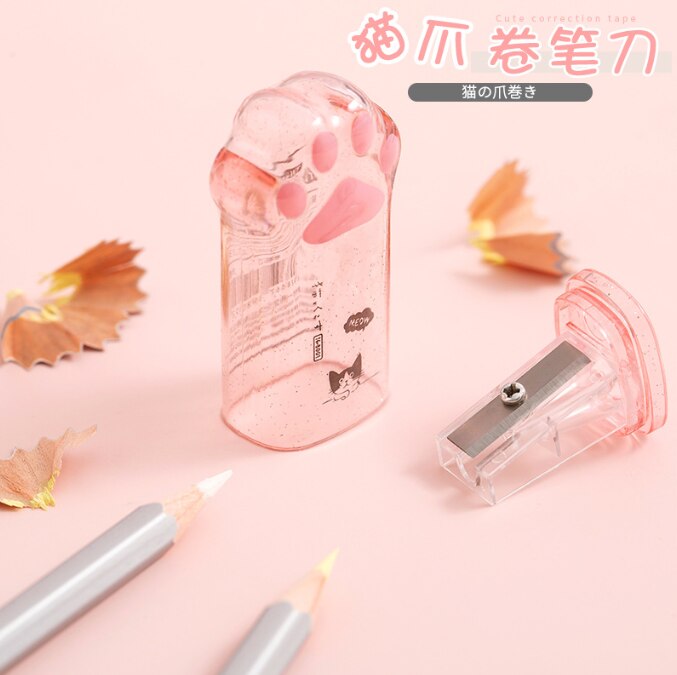 1PC Kreative Katze Pfote Tiere Manuelle Bleistift Spitzer transparent Tragbare Studenten Schreibwaren Für Schule Preis Rosa Grau