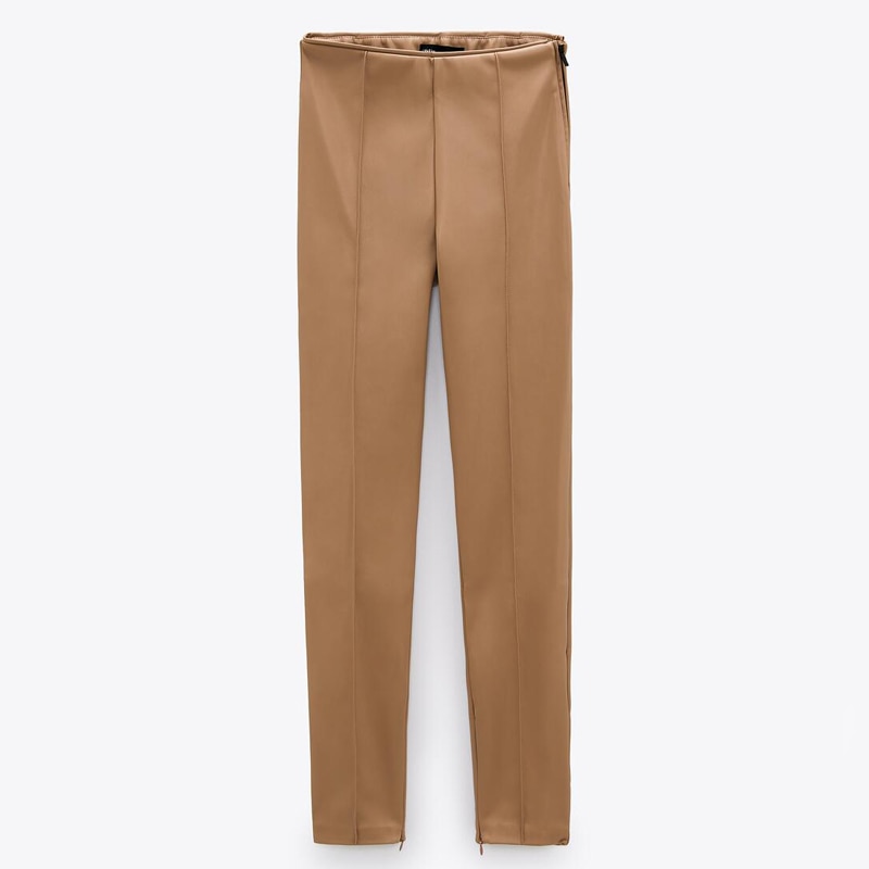 Elina Casual Brown Faux Leather Leggings Women Slim Skinny Legging Women Zipper Pencil Leggings Female Ladies IA