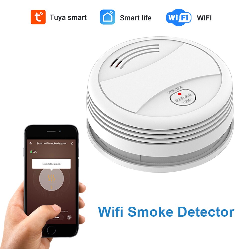 Tuya WIFI Smoke Detector Fire Protection Alarm Sensor Independent Wireless Battery Operated Smart Life Push Alert Home Security