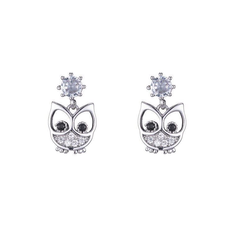 Pendientes de búho plateado para mujer y niña, aretes de novedosa de Plata de Ley 925, joyería llamativa, aretes bonitos