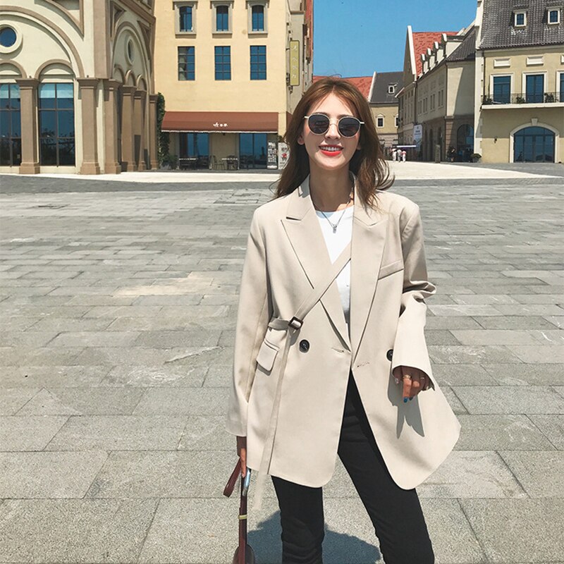 [DEAT] automne femmes Blazer manteau à manches longues revers col bureau dame sauvage en vrac solide laçage vestes TU247