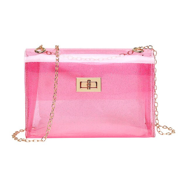 Vrouwen snoepkleurige transparante pvc doorzichtige crossbody jelly bag handtas schoudertas portemonnee zwart wit tas: Roze