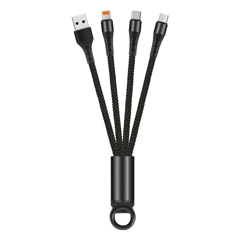 3 em 1 cabo de carregamento de corrente chave viagem portátil curto cabos para o tipo c micro usb iphone cabo de carregamento rápido para todos os smartphones: black