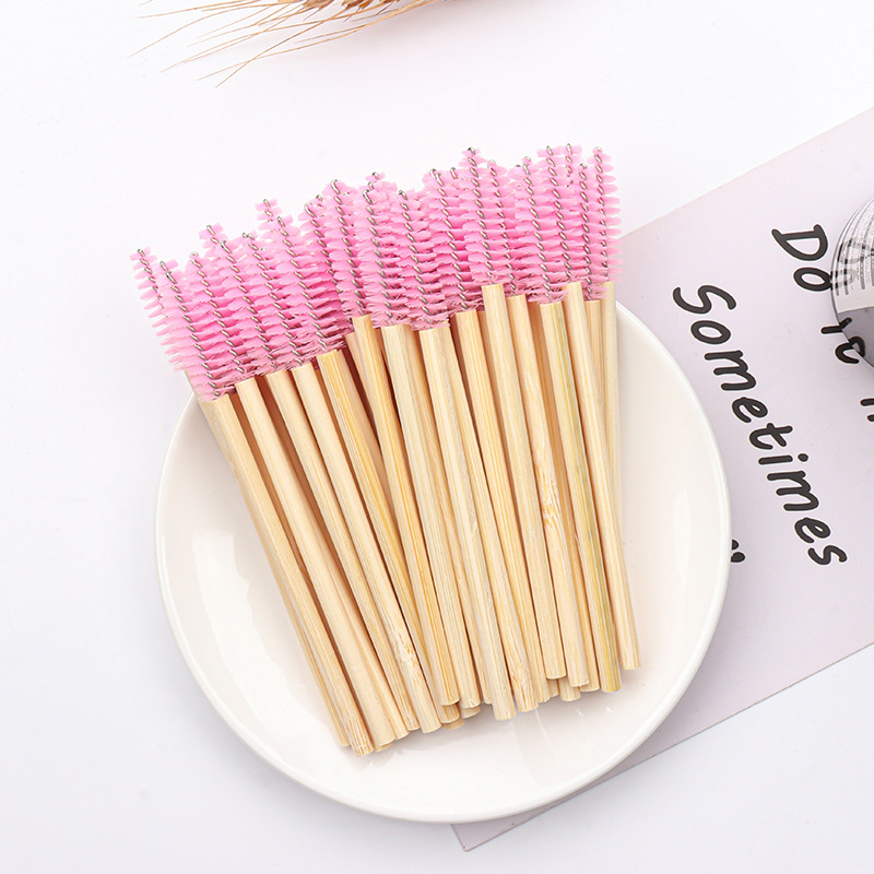 50 stuks bamboe handvat wimperborsteltjes mascara borsteltjes applicators wimperverlenging borsteltjes wenkbrauw krulborsteltjes make-up tool: Blauw / veer