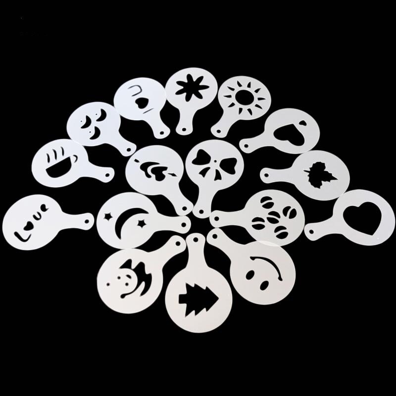 16 Pcs Coffee Cappuccino Art Stencils DIY Coffee Stencils Cake Duster Templates Coffee Tools Flowers Pad Duster Coffee Decor