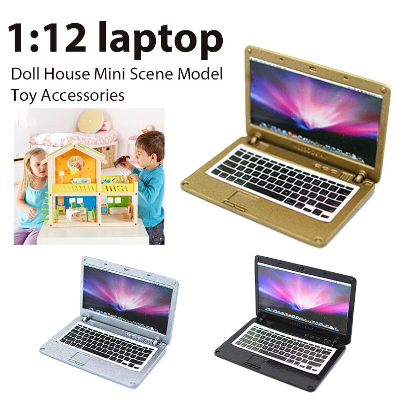 Emulation Mini Computer Laptop Baby Toys House Doll 1/12 Coating Paint Alloy Interesting Miniature Computer Model