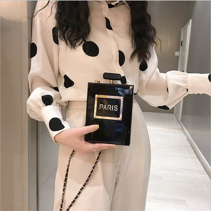 Acrylic Women Casual Black Bottle Handbags Wallet Paris Party Toiletry Wedding Clutch Evening Bags transparent bag women