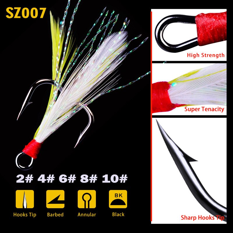 Fishing Hook 5pcs/lot High Carbon Steel Treble Hooks Fishing Jig Head Fishing Hook with Feather Fishing Tackle Fishing Lure