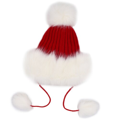 HT2105 Big Fur Pompom Ball Winter Hats for Women Russian Ushanka Hat Thick Warm Fur Hat Earflap Ski Cap Women Knitted Hat: Red with White Fur