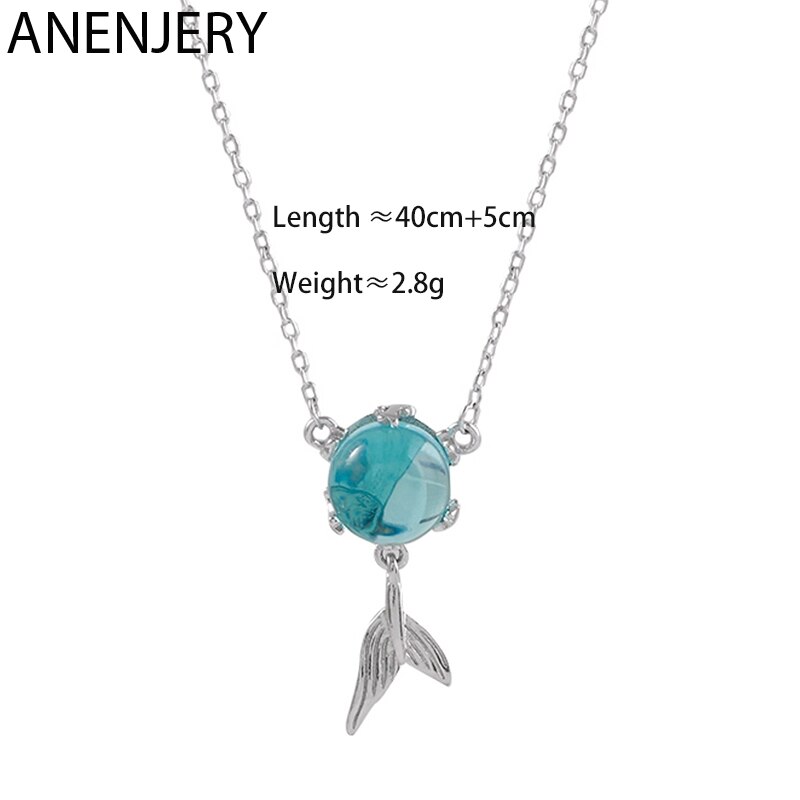 Anenjery sierlijke blauwe kristallen visstaartketting voor vrouwen, zilveren ketting met sleutelbeenketting voor verjaardagen -n677