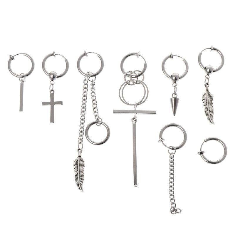 8 Stks/set Sieraden Oorbellen Unisex Vrouwen Mannen Lady Hip Hop Mode Populaire Hanger Eenvoudige Rvs Charms Party Dangl