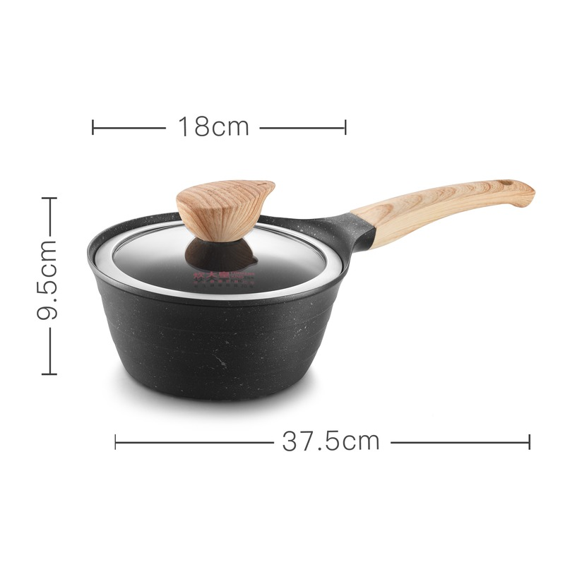 Casserole antiadhésive en granit, Pot à lait, Fondue, ustensiles de cuisine, poêle à soupe avec couvercle, poignée en bakélite, Induction en pierre Maifan 18cm