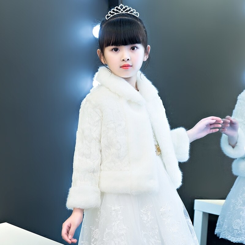 Winter Kid Girl White Faux Fur Cape Wedding Cloaks Shawl Shrug Outerwear Coats Flower Girl Plush Cloak Kid Coat