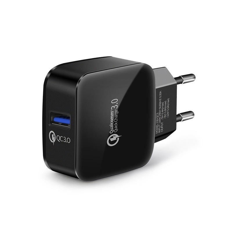 10 sztuk/partia ładowarka ścienna do telefonu komórkowego 18W pojedynczy QC3.0 USB szybka ładowarka ścienna Adapter kompatybilny dla inteligentnego telefonu komórkowego: EU-Black