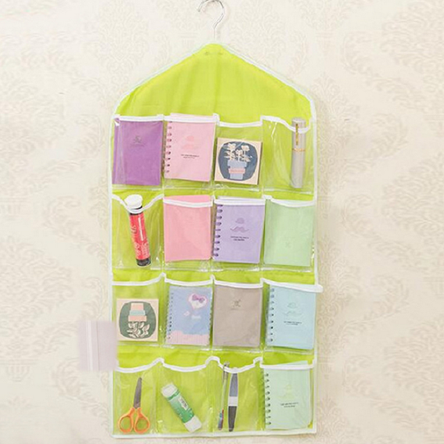 2 Packs 16 Pockets Sock Bra Underwear Hanging Organizer Tidy Rack Hanger Storage Door Bag for Bathroom Living Room Home Sundries: 2 pcs Green