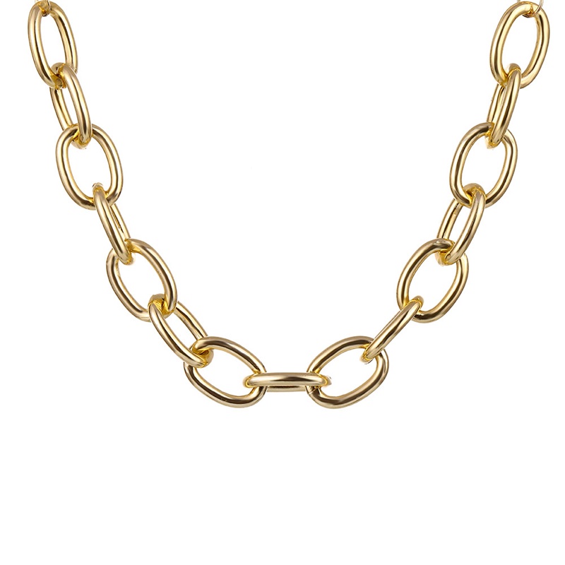 SIMPLE GOLD LINK CHOKER NECKLACE CHARM CUBAN CHOKER: ZP1256