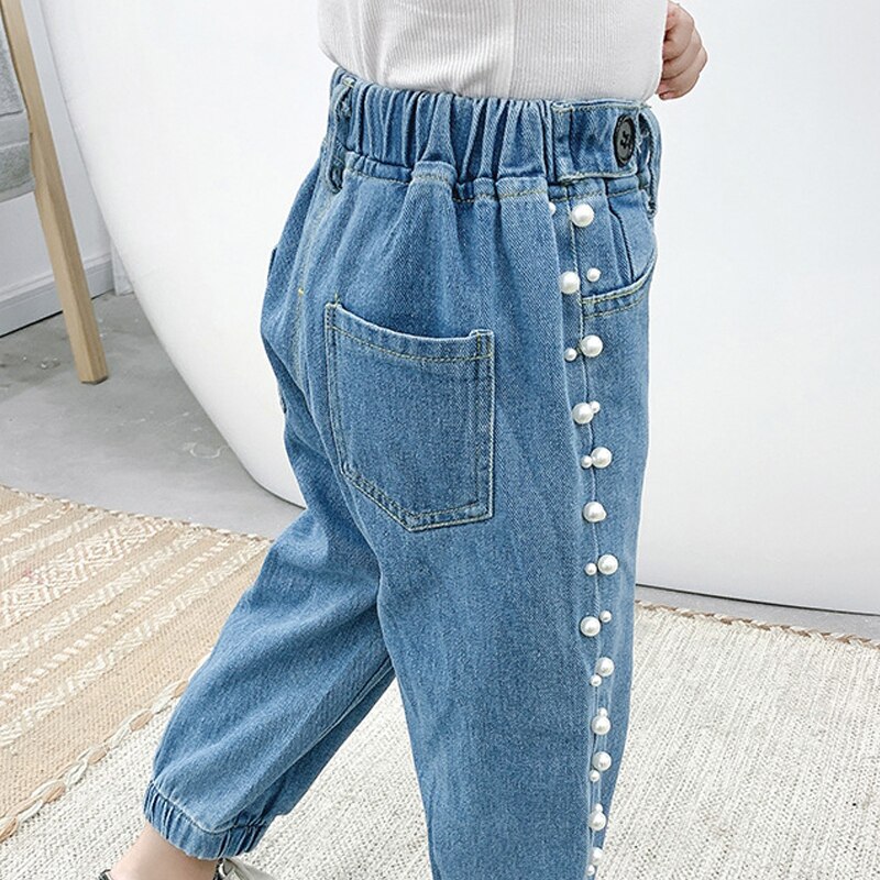 Pantalones vaqueros de perlas dulces para niños de 1 a 6 años, novedad de primavera y otoño, informal para niñas y bebés,