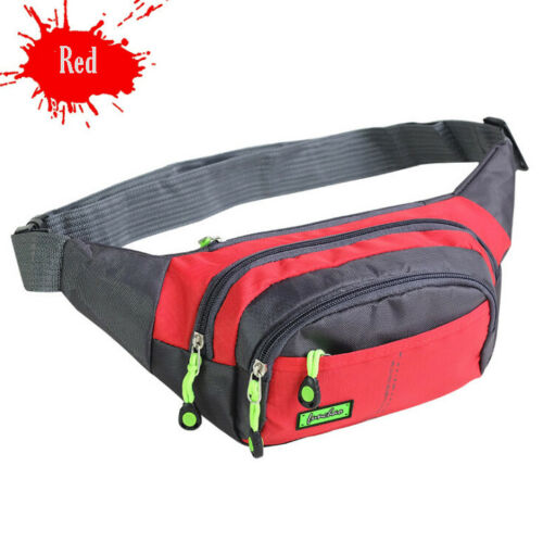 Waterproof Running Belt Bum Waist Pouch Sport Camping Hiking Zip Fanny Pack Bag: Red