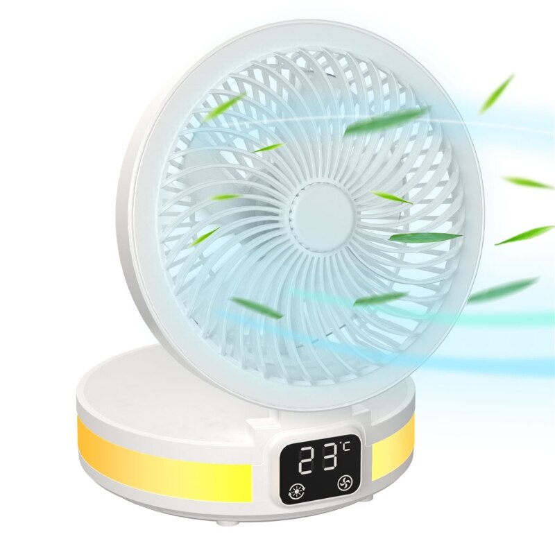 USB Desktop Floor Fan with 4 Speed Portable Folding LED Light Black White
