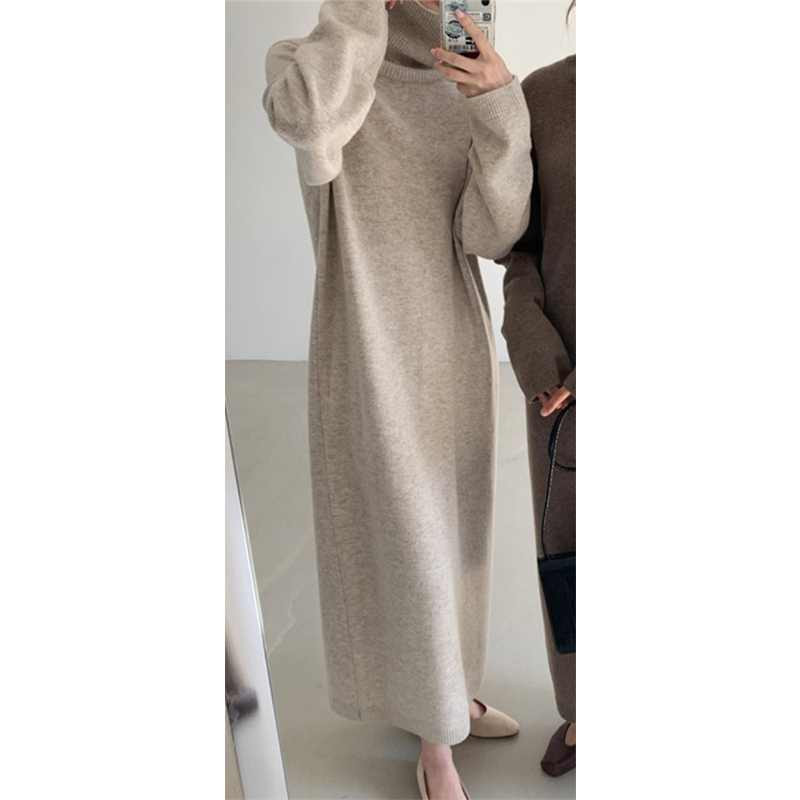 Bgteever afslappet tykkere varm kvinders strikket kjole med lange ærmer, løs turtleneck, kvindelige sweaterkjoler efterår vinter vestidos