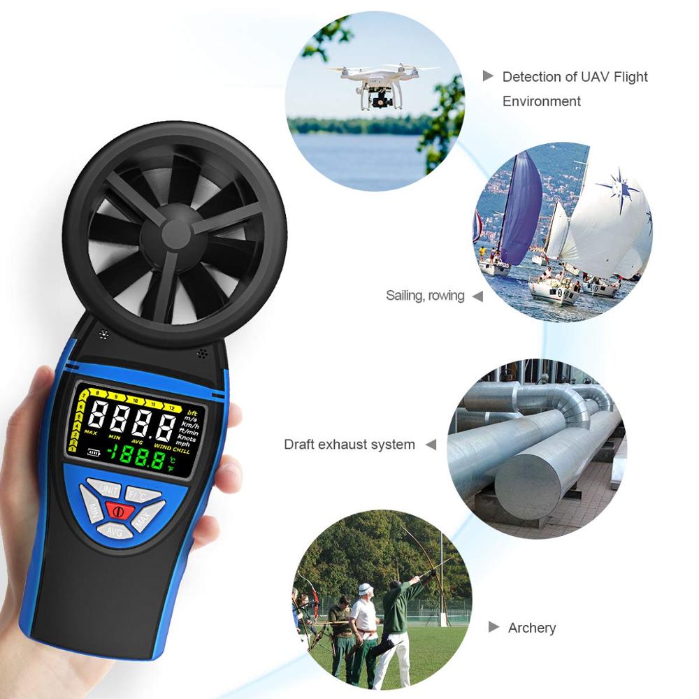 BTMETER-Anemómetro Digital de mano, medidor de viento para velocidad del viento, medidor de temperatura para barcos de tiro HVAC CFM, 8805
