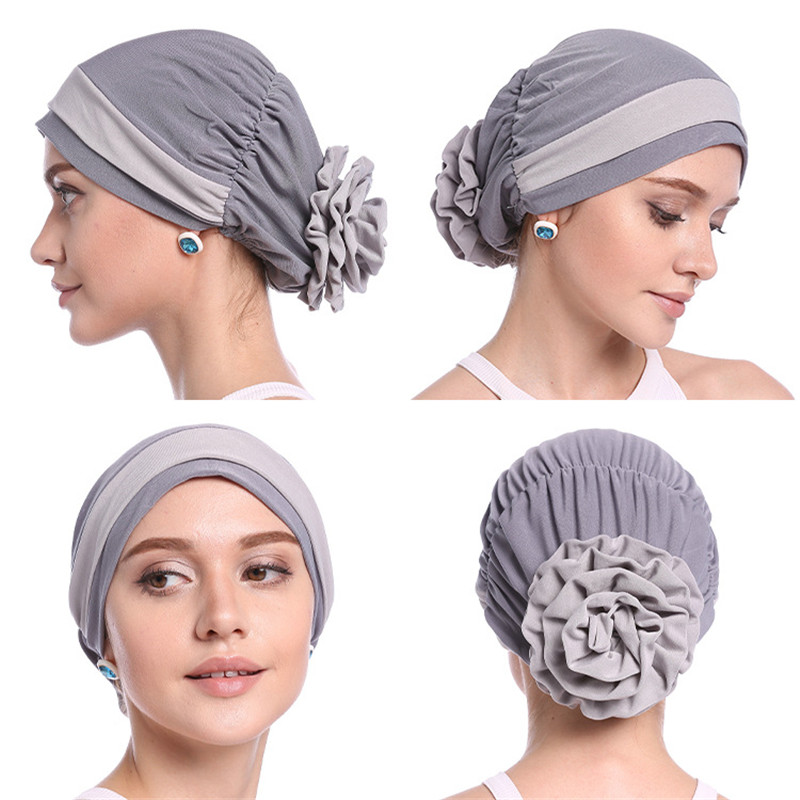 H133 frente dos colores turbante hijab estiramiento interior Hijabs cobertura completa gorras listas para usar mujeres pañuelo para la cabeza debajo del Hijab Bo: Rojo óxido