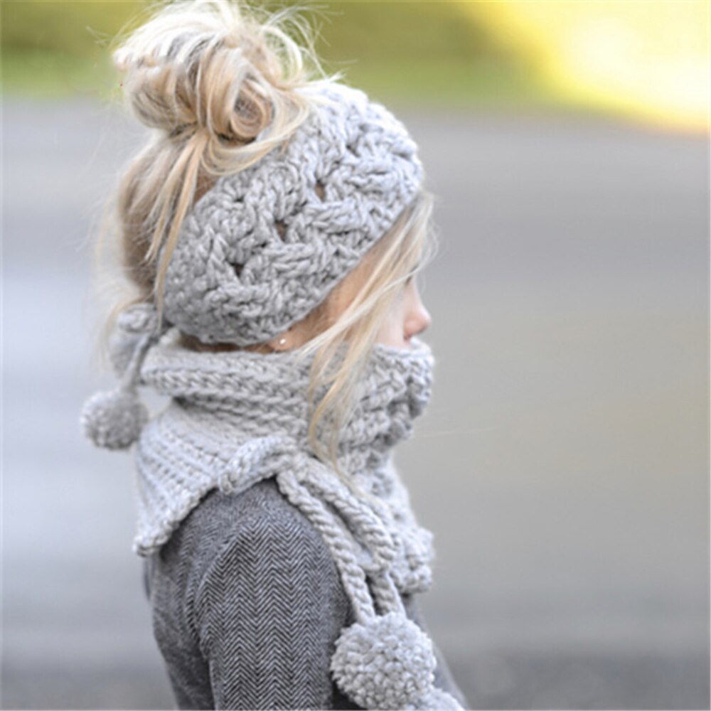 2 Pieces Set Kids Winter Hat Scarf For Girls Hats warm knitted cap Children's winter cloak thickening handmade scarves shawl
