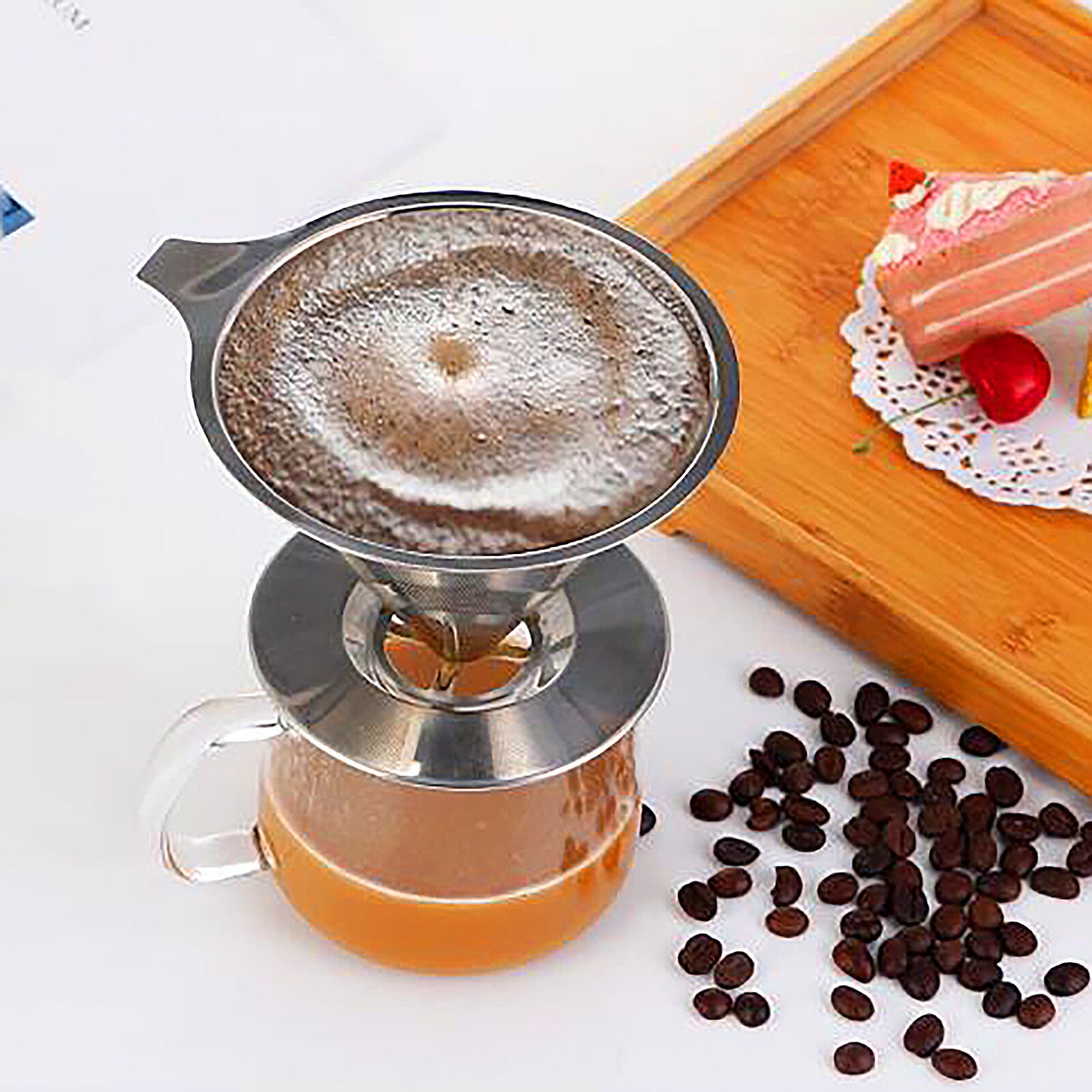 1pc Coffee Filter Stainless Steel Hand-pushed Coffee Filter Tea Filter Paper Filter-free Filter Кофейный фильтр c50