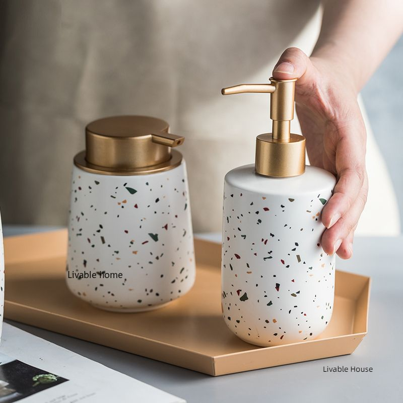 Tragbare Seifenspender aus Keramik, Handwaschflüssigkeit, Flasche, Terrazzo-aufbringen, Lotionsflasche, Seifenflasche, Badezimmer-Seifenspender