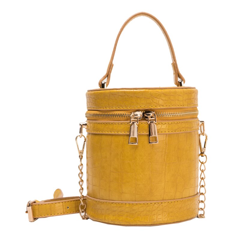 Stevige cilindrische pu leren ketting schoudertas voor dames crossbody tassen voor dames portemonnees en handtassen sac femme: Geel