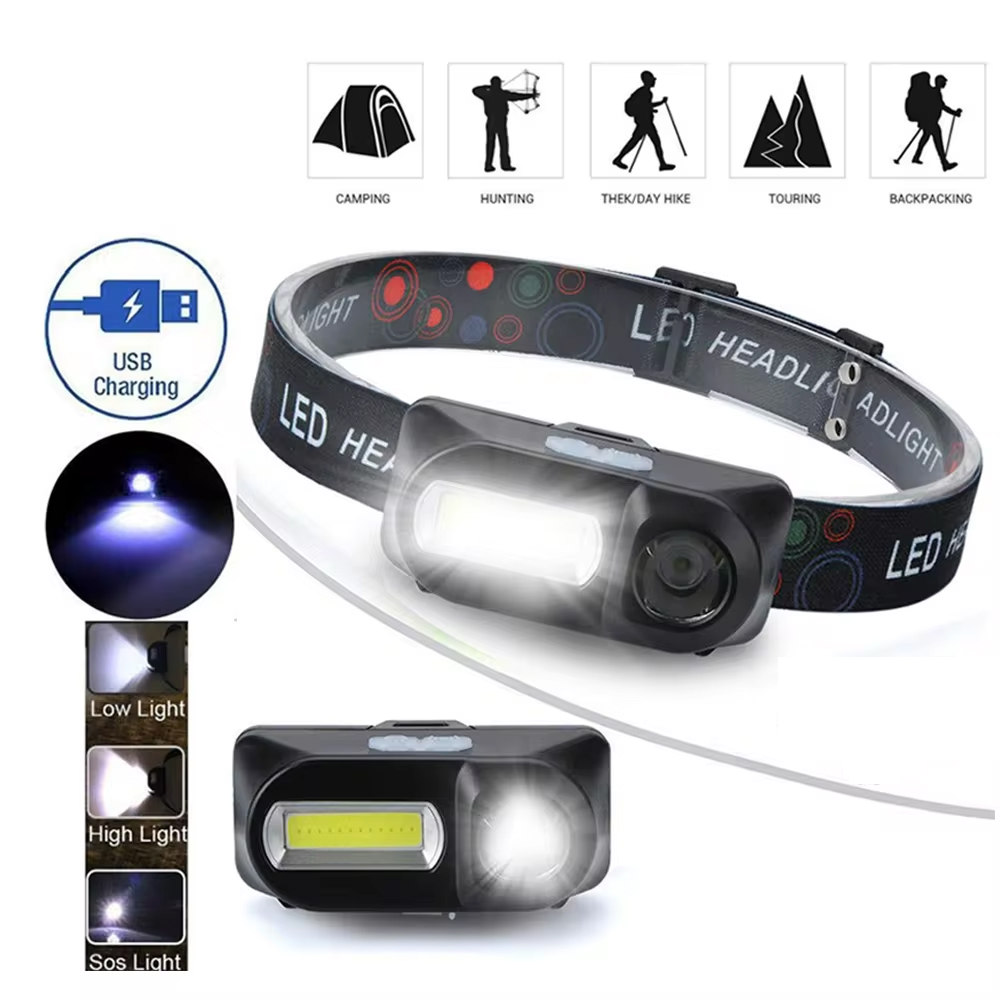 Fiske led pandelampe campinglys bærbar mini xpe cob usb pandelampe fiskeforlygte lommelygte lommelygte brug 18650