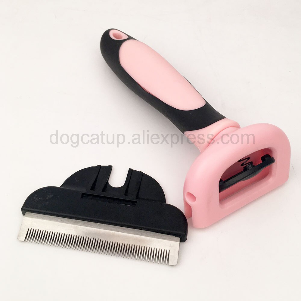 Escova para escovar cães e gatos, removível, pente para remover pelos do gato, curto, médio, cachorro: Rosa / M