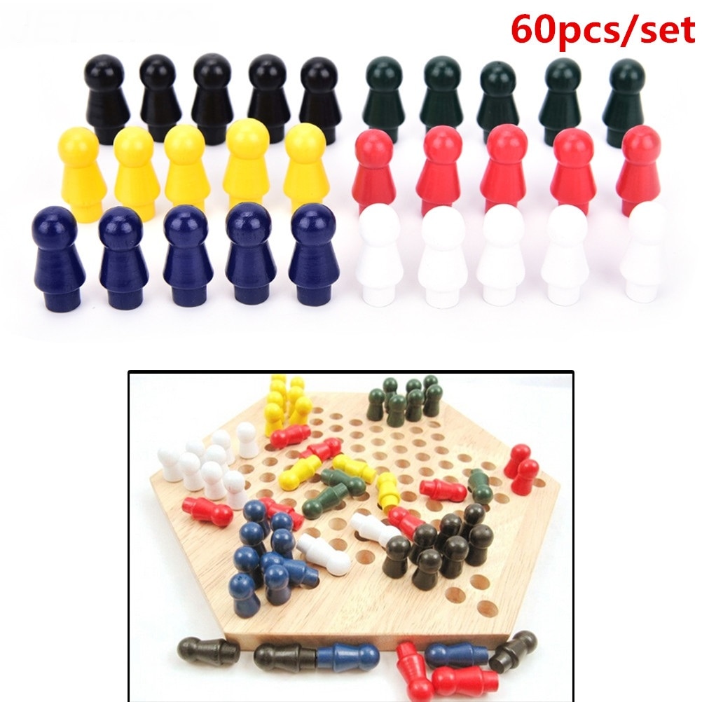 Conjunto de piezas de juego de damas chinas, 60 unidades, seis colores de juego de damas de madera de repuesto