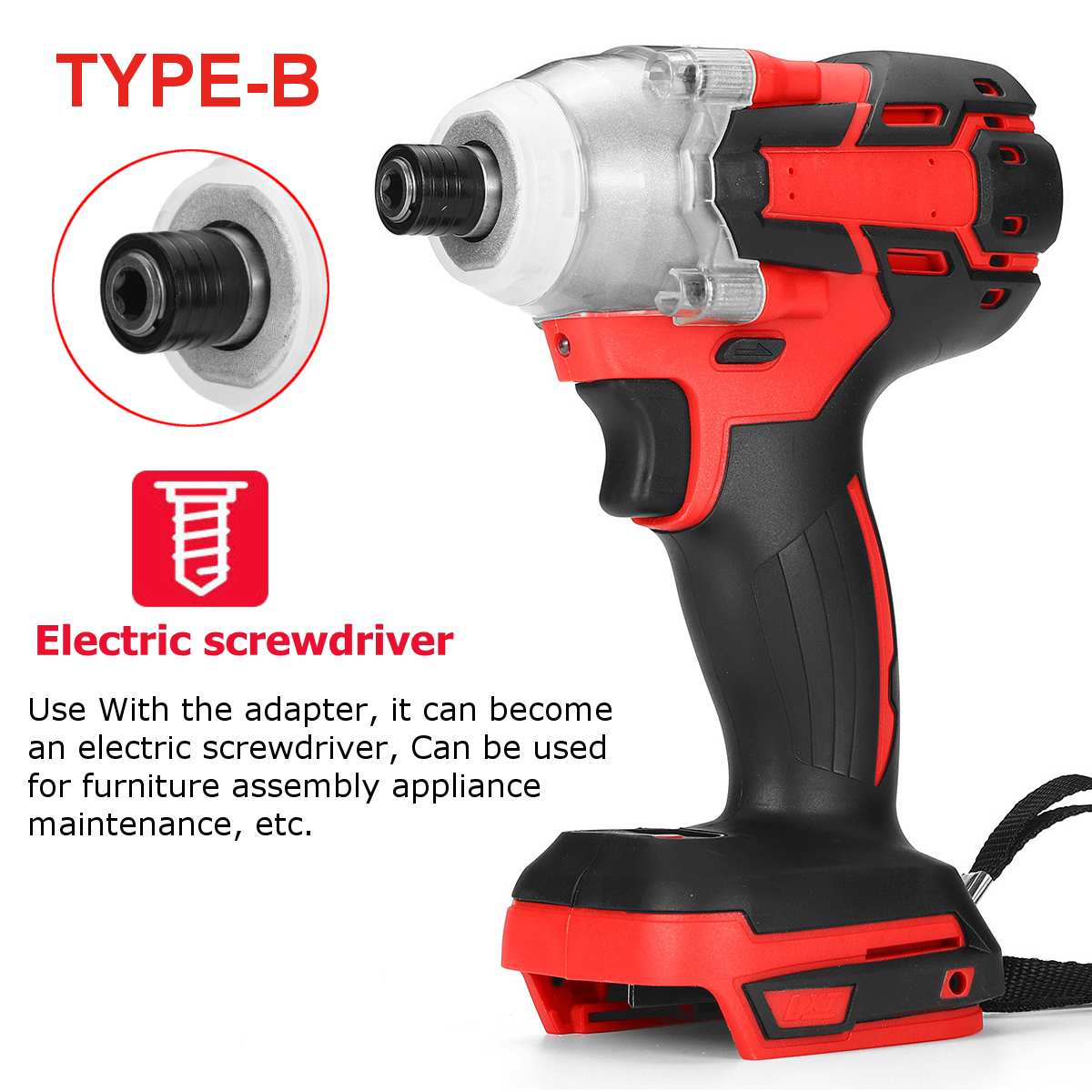 18V 880N.m Electric Wrench Speed Cordless Impact Wrench Power Tool Screwdriver Rechargable Drill Driver LED For Makita Battery: TYPE B