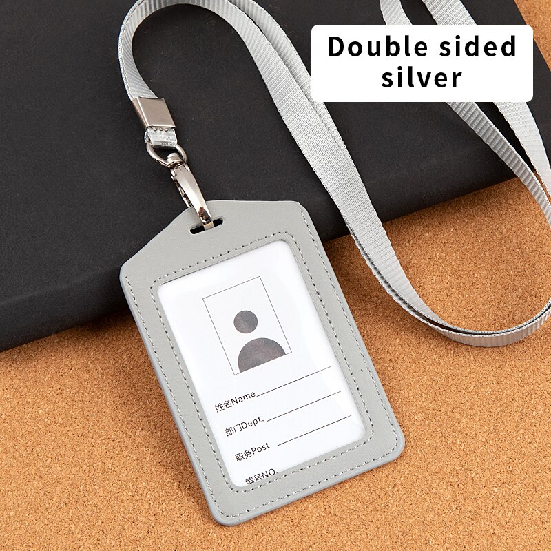 Leather student access Card Holder Employee Name ID Card Cover Metal Work Certificate Identity Badge Business Case: 15