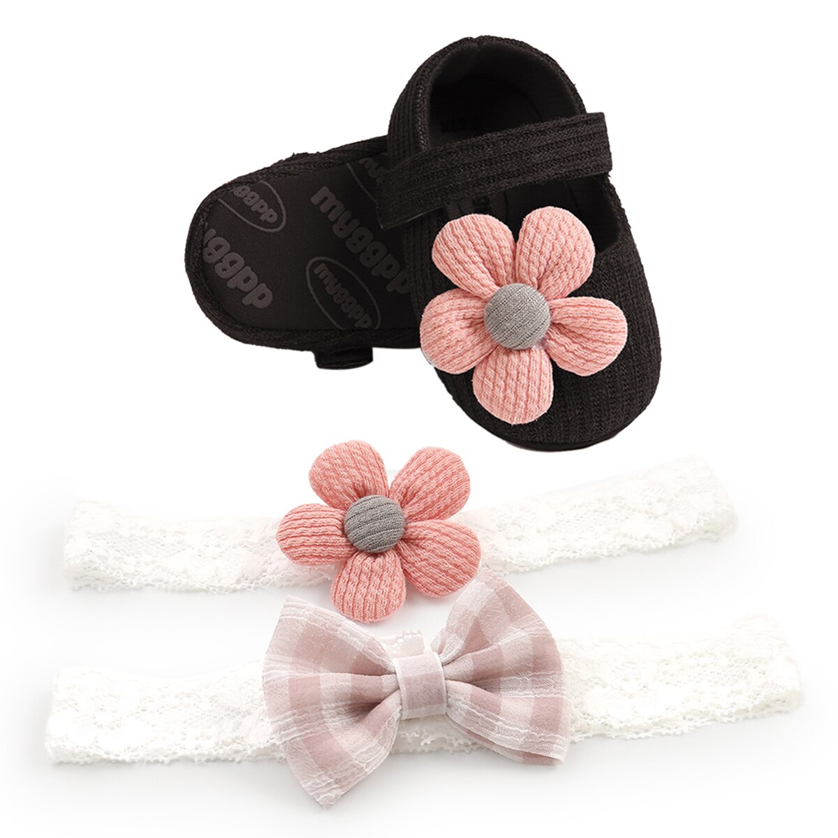Zapatos para bebé niña de 0 a 18 meses, conjunto de lazo y Diadema Floral, suela suave de flores grandes, planos, primavera