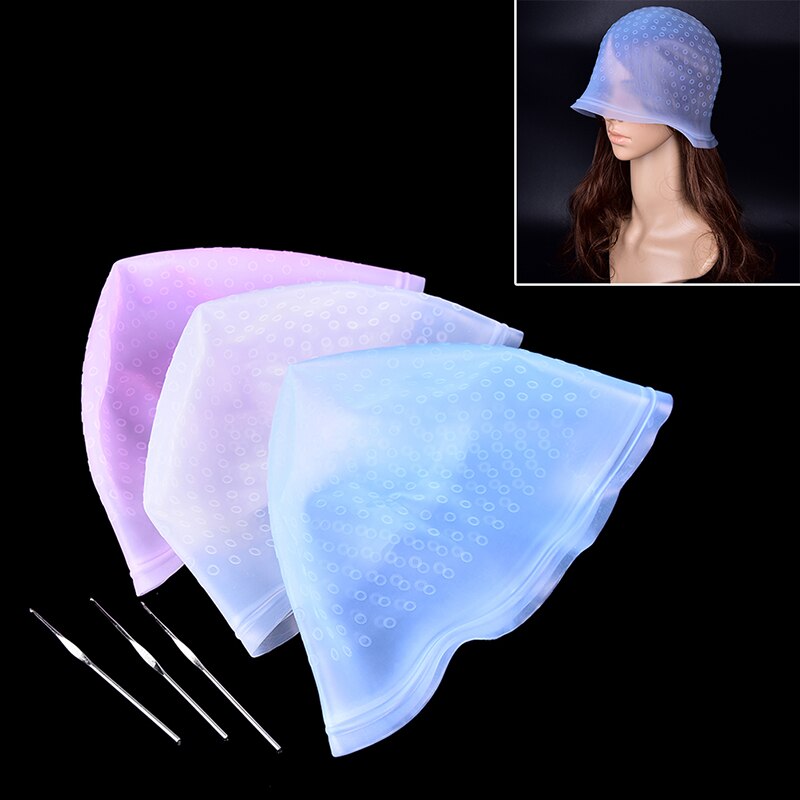 Reusable Hair Colouring Highlighting Dye Cap Hook Frosting Tipping: Blue
