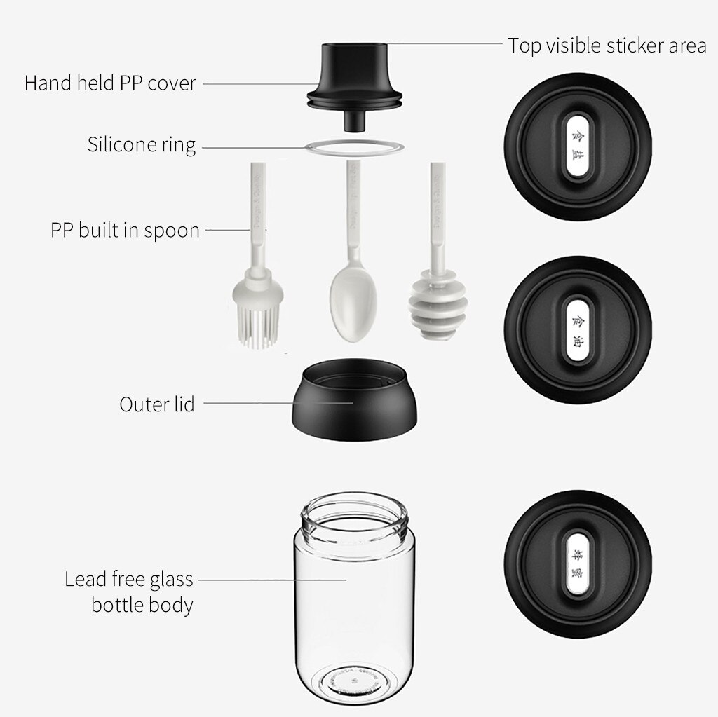 250ml Glass Airtight Jar Spice Containers Bottle Condiment Salt Pepper Seasoning Storage Bottle Spice Jars Pot With Spoon Lid#J