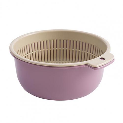 2Pcs/Set Excellent Colander Basket Multi-purpose Hanging Hole 3 Colors Multifunctional Fruit Vegetable Drain Colander Bowl: Purple / S