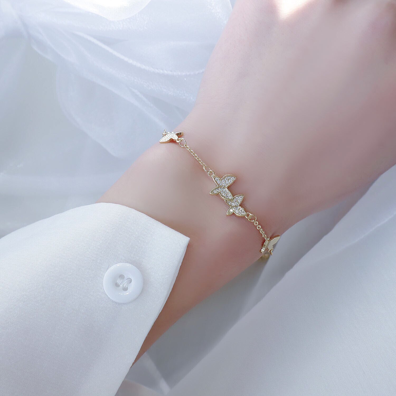 14k gold-plated fine jewelry butterfly micro-inlaid zircon bracelets for women, delicate luxury women's jewelry bracelet