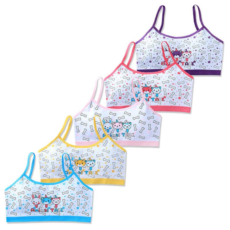 5Pcs Children Girl Bra Cotton Letters Printed Teens Underwear Summer Kids Vest for 8 12 16 Years Old Comfortable Cotton Bras