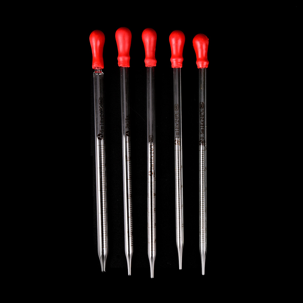 Lasipipetti kumilampulla laboratoriokemian tiputin annostelu laboratoriotarvikkeet 0.5ml 1ml 2ml 3ml 5ml