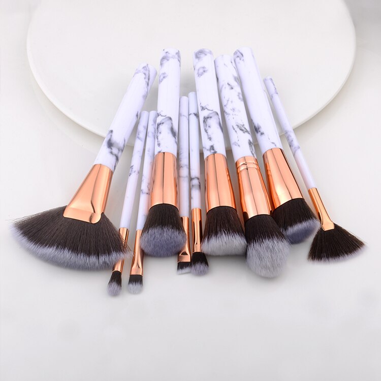 FLD10/15Pcs Marble Kabuki Makeup Brushes Set Cosmetic Eye Shadow Foundation Blush Blending Beauty Make Up Brush Tools Maquiagem: sector  10pcs white