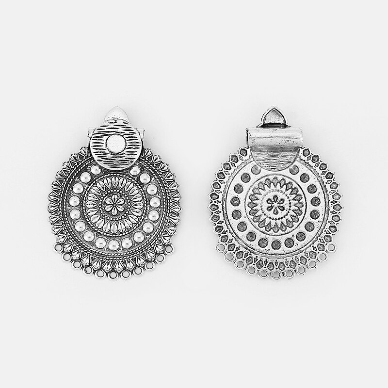 2pcs Ethnic Large Pendant Jewelry Embossed Flower Boho Bohemia Necklace Pendant Connector For Tassel Pendant Jewelry Findings