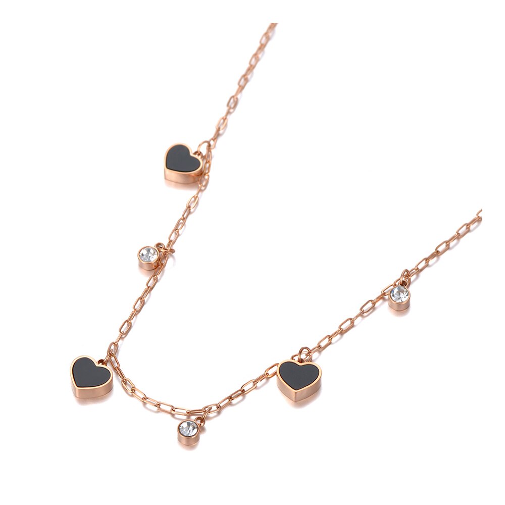 Lokaer Original CZ Crystal Heart Charm Pendant Necklace For Women Stainless Steel Bohemia Acrylic & Shell Choker Necklace N20144: Rose Gold Color