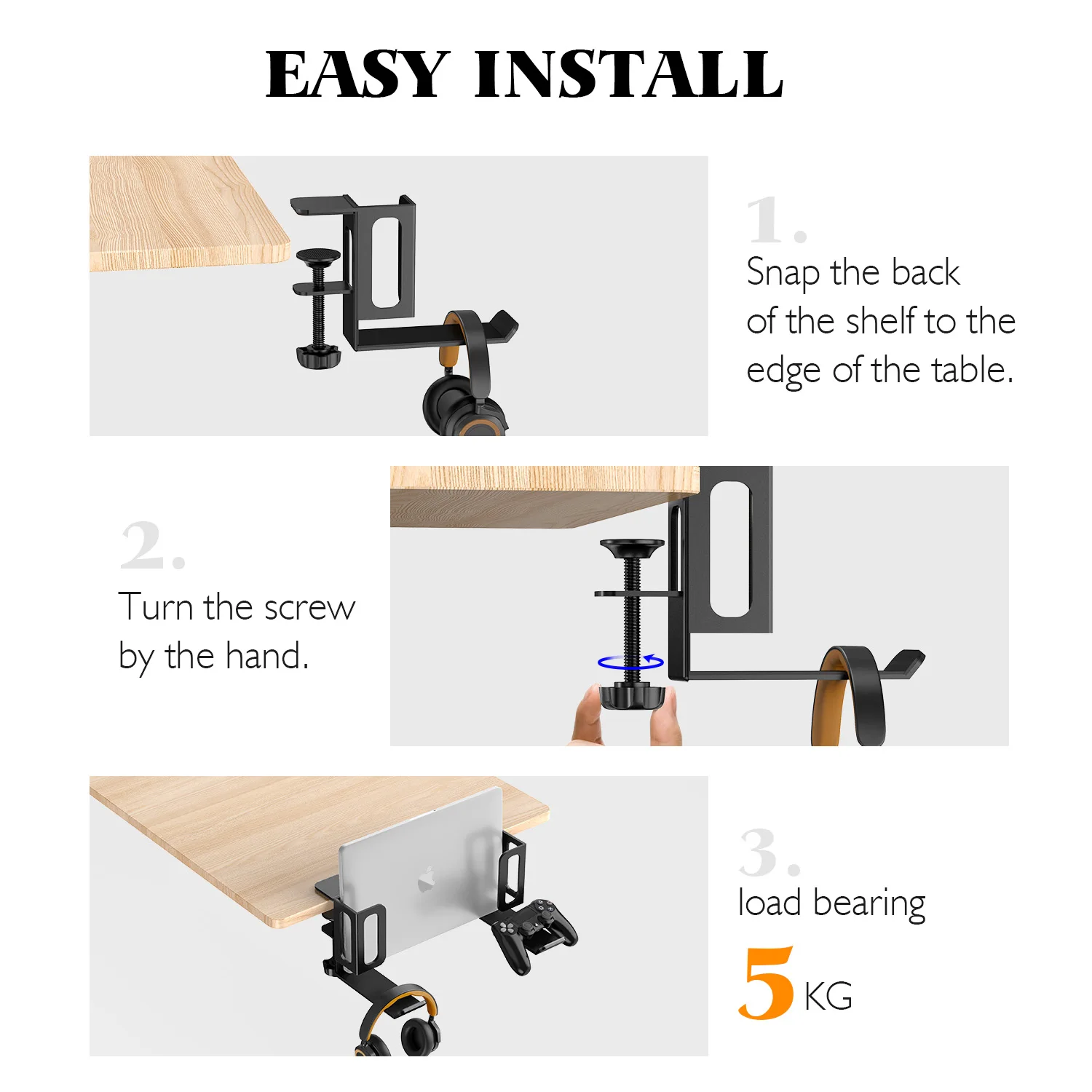 Vertical Laptop Stand, No Drill Desk Side Laptop Stand Organizer Adjustable Laptop Holder Desk Clamp on,Side Desk Holder Shelf